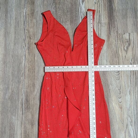 Red V Neck Sparkle Ruffled Salsa Dress Size S - Picture 7 of 11